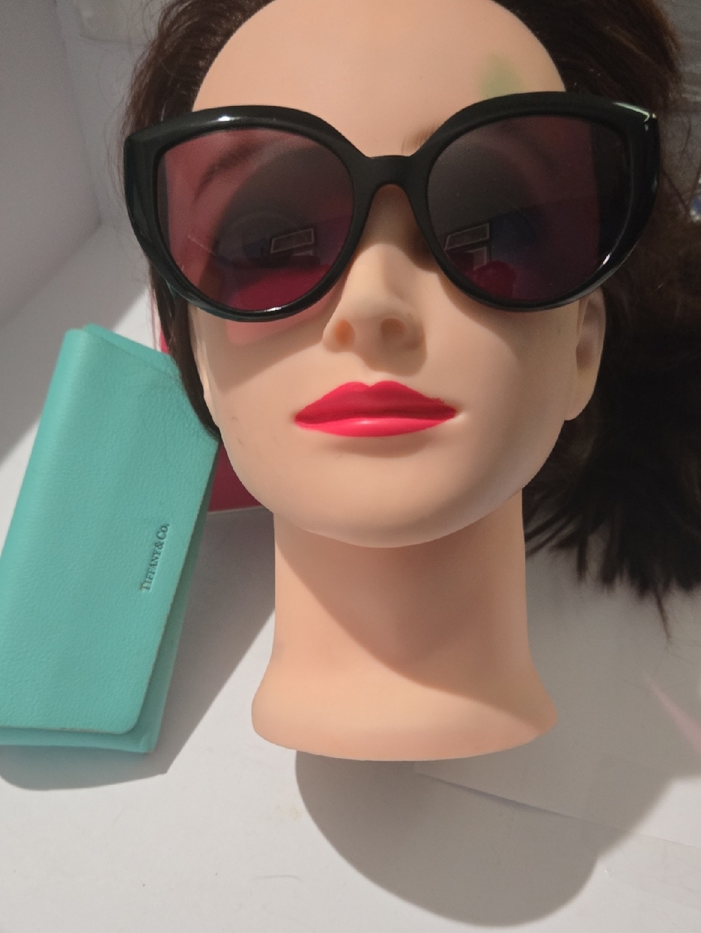 Tiffany & Co. Black Cat-Eye Sunglasses with Pink Gradient Lenses